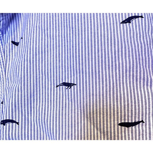 J Crew  Short Sleeve Blue‎ Striped Whale Embroidered Button Down Shirt Size Med - Picture 5 of 14
